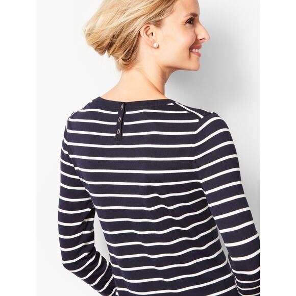 Talbots Striped Corgi Sweater – Medium Petite | Navy & Cream - Picture 4 of 7
